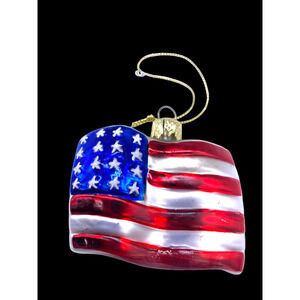 American Flag Christmas Ornament Lao Mai Mercury Glass 2.5" x 2"